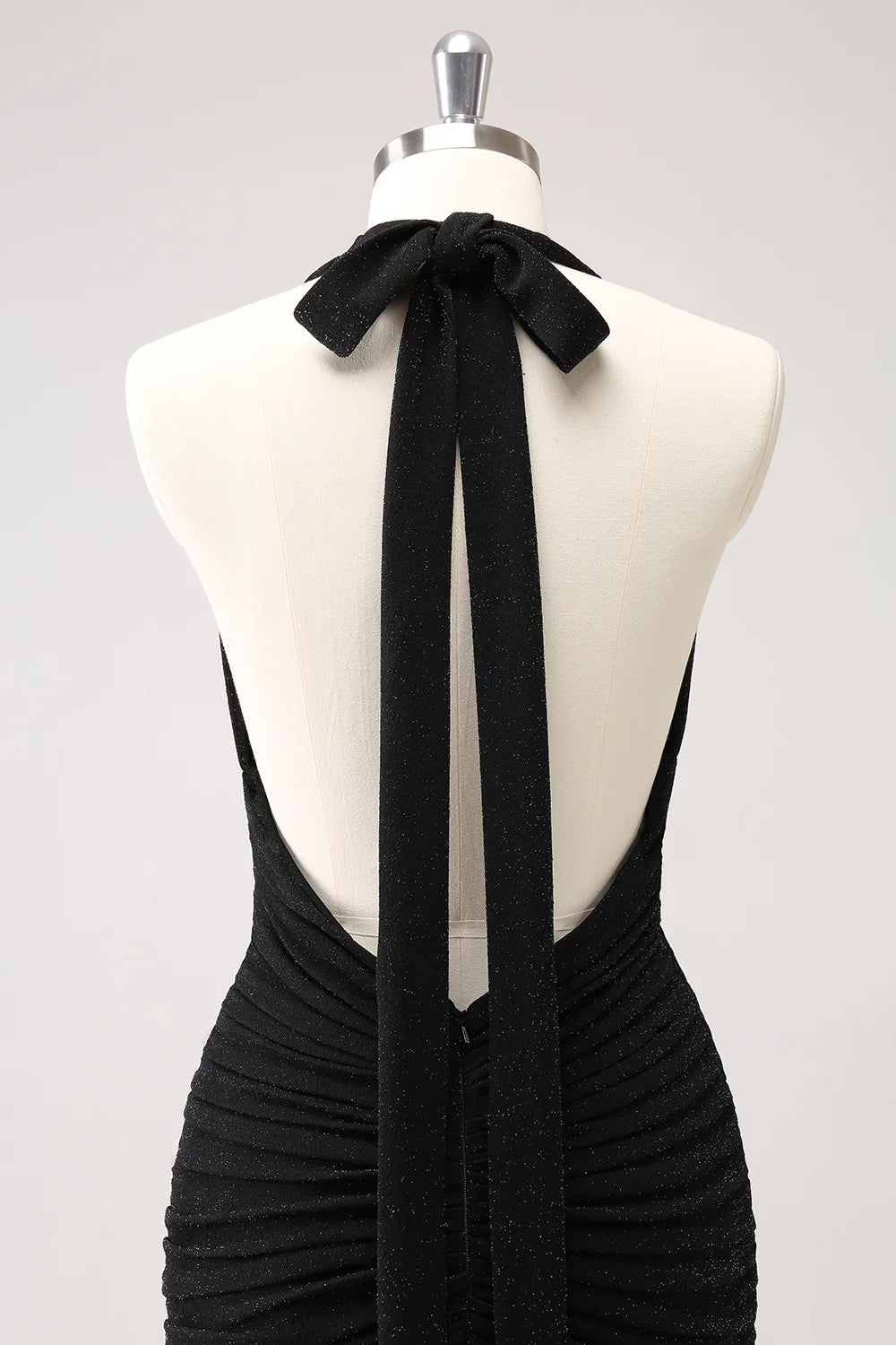 Black Mermaid Pleated Backless Long Bridesmaid Dress