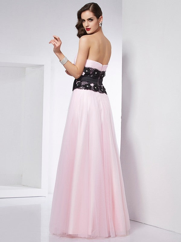 A-Line/Princess Sweetheart Sleeveless Lace Long Net Dresses