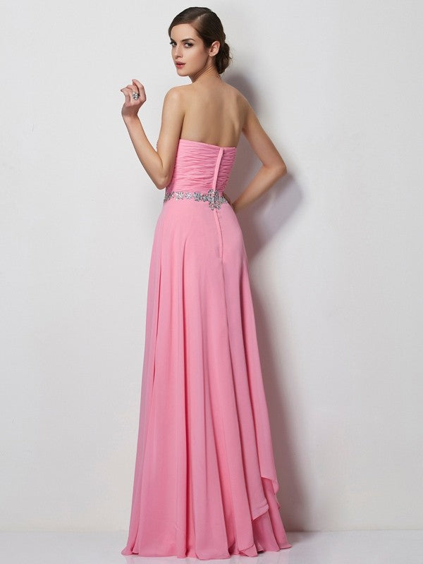 A-Line/Princess Sweetheart Sleeveless Beading Long Chiffon Dresses