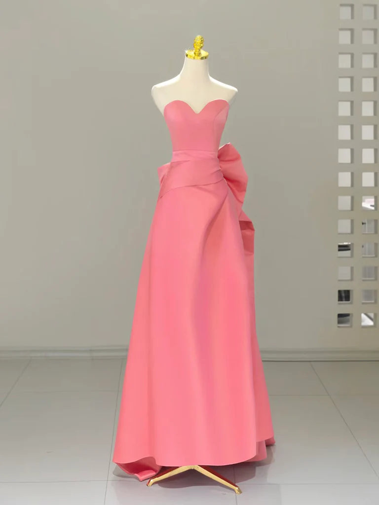 Buyishang A-Line Sweetheart Neck Satin Pink Long Prom Dress Pink Long Formal Dress