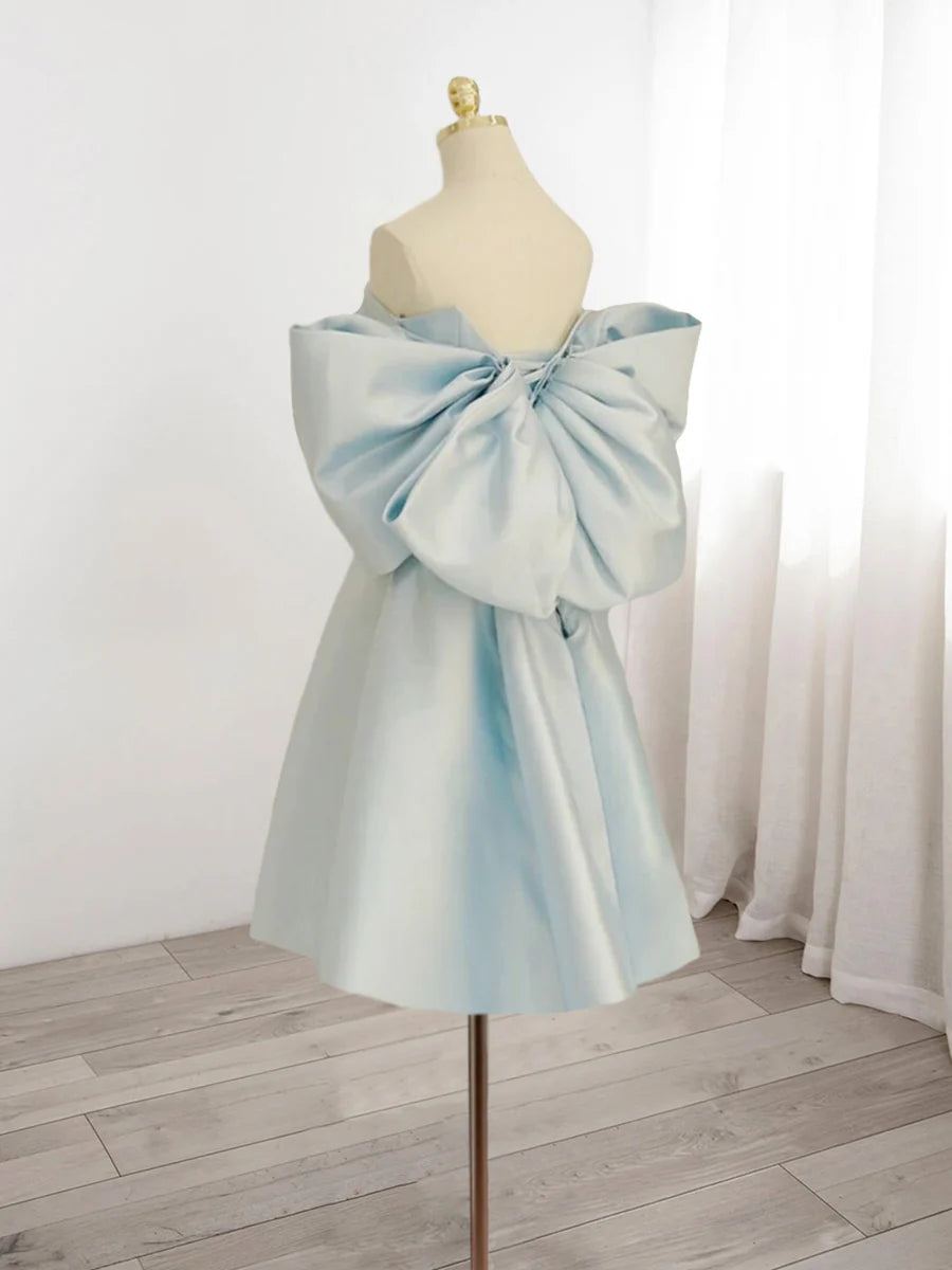 Buyishang Blue Sweetheart Neck Satin Short Prom Dress Blue Homecoming Dress