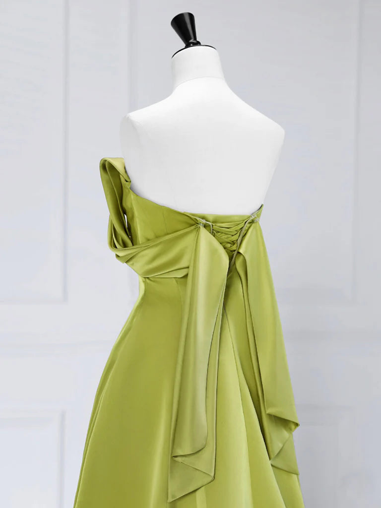 Buyishang A-Line Satin Off Shoulder Green Long Prom Dress Green Long Formal Dress