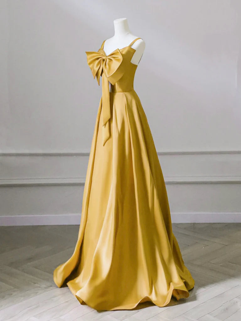 Buyishang A-Line Sweetheart Neck Satin Yellow Long Prom Dress Yellow Long Formal Dress
