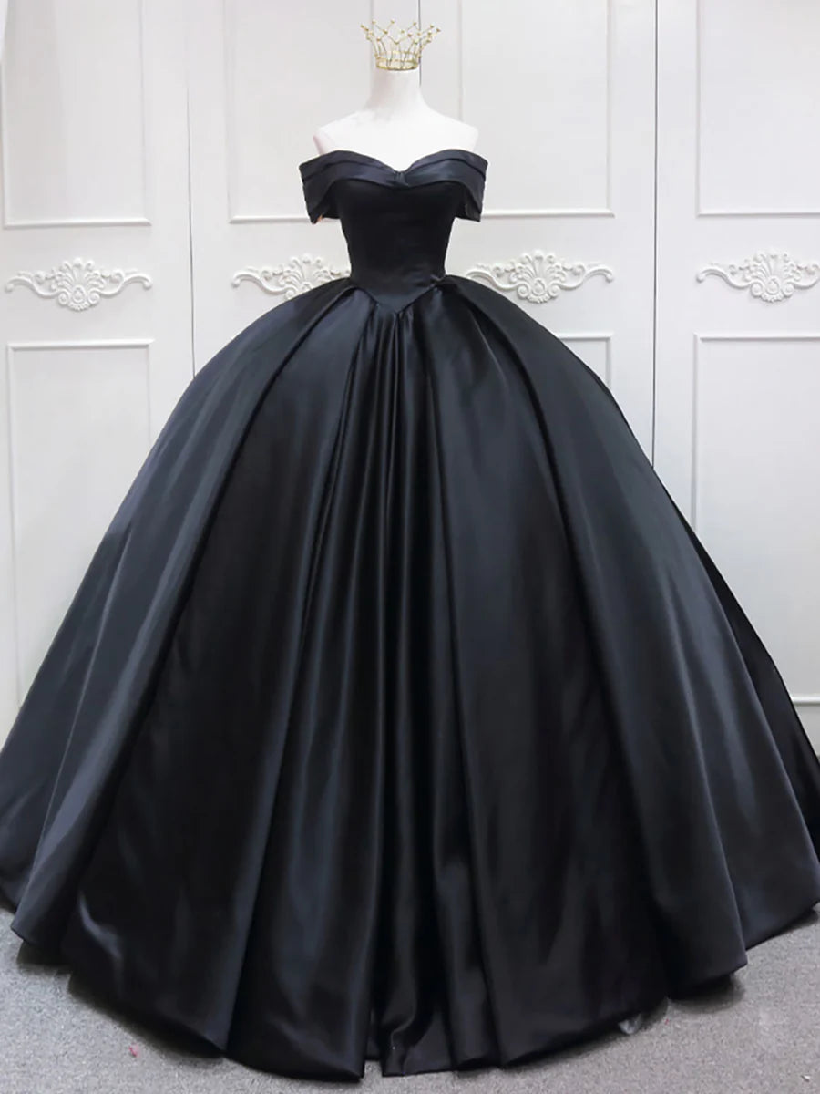 Buyishang Black Sweetheart Neck Satin Long Prom Gown Black Sweet 16 Dress