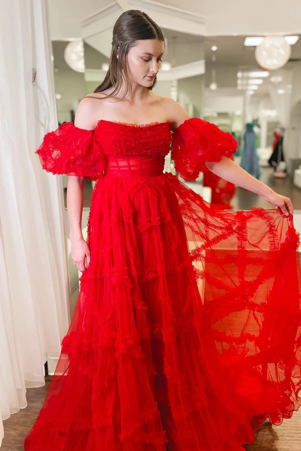 Stunning A Line Strapless Fuchsia Corset Prom Dress with Sweep Train