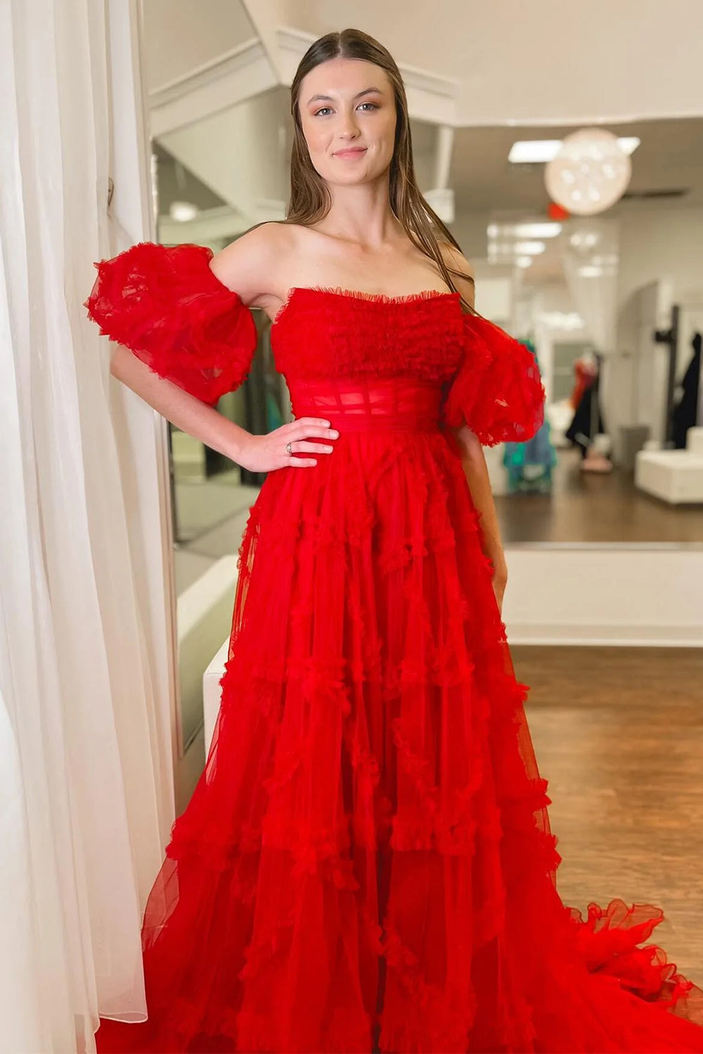 Stunning A Line Strapless Fuchsia Corset Prom Dress with Sweep Train