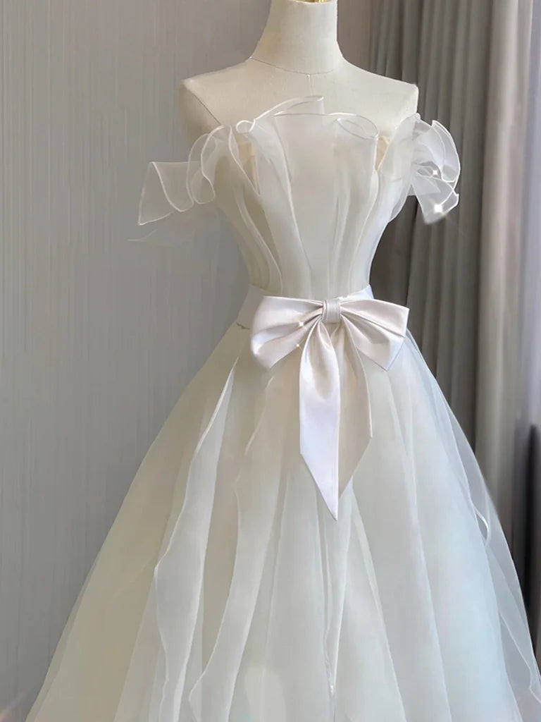 Buyishang A-Line Organza White Long Prom Dress White Long Formal Dress