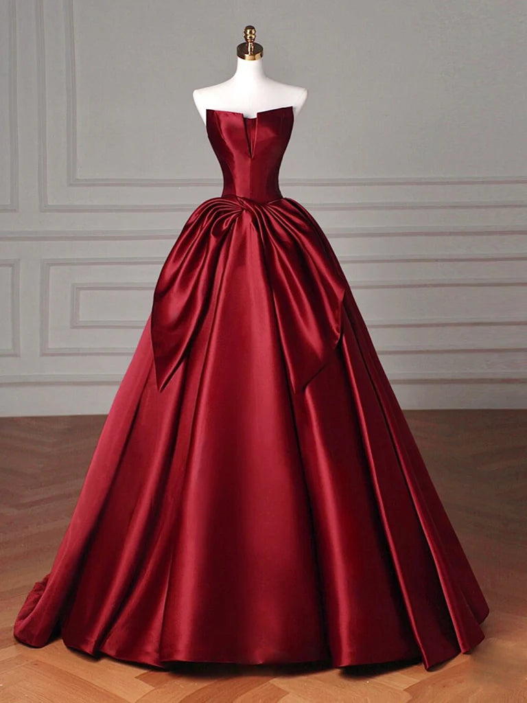 Buyishang Simple A-Line Satin Burgundy Long Prom Dress Burgundy Long Formal Dress