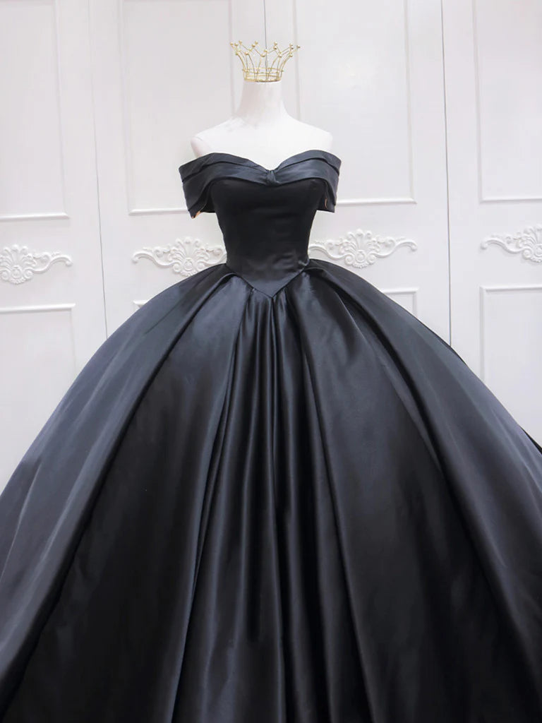Buyishang Black Sweetheart Neck Satin Long Prom Gown Black Sweet 16 Dress