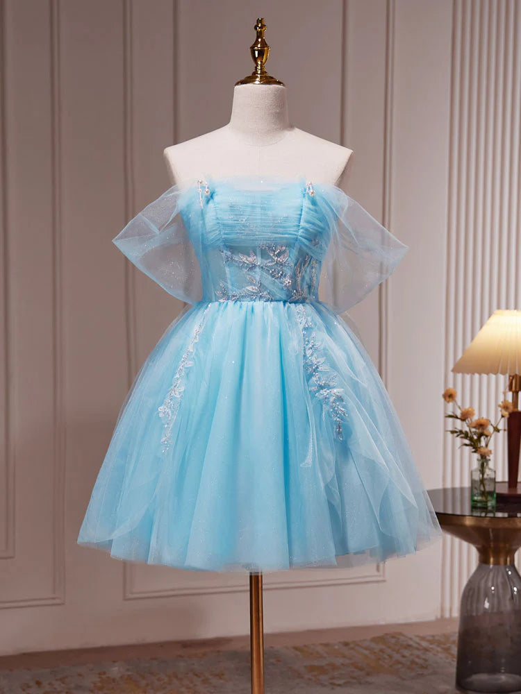 Buyishang Blue A-Line Short Prom Dress Cute Blue Homecoming Dresses