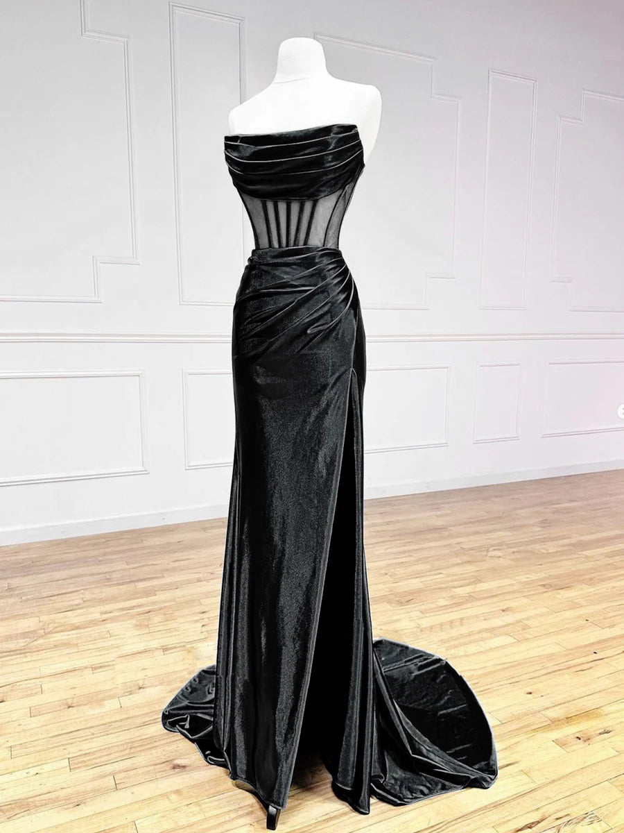 Buyishang Simple Off the Shoulder Satin Black Long Prom Dress Black Long Evening Dress