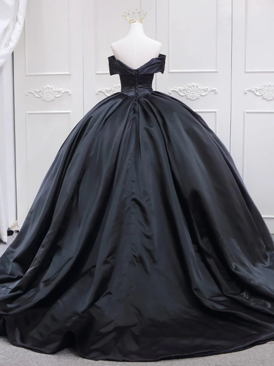 Buyishang Black Sweetheart Neck Satin Long Prom Gown Black Sweet 16 Dress