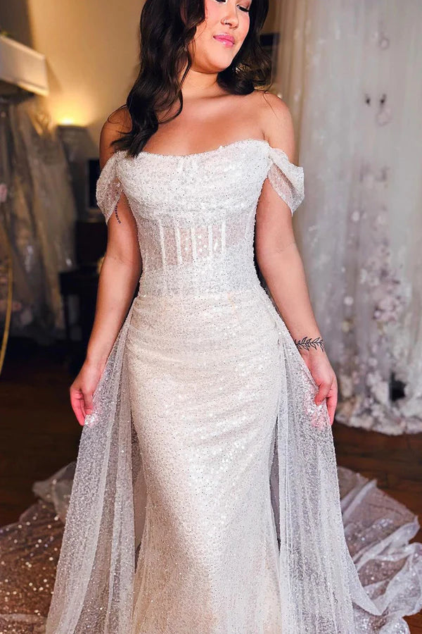 Buyishang Mermaid Off the Shoulder Sequins Wedding Dresses