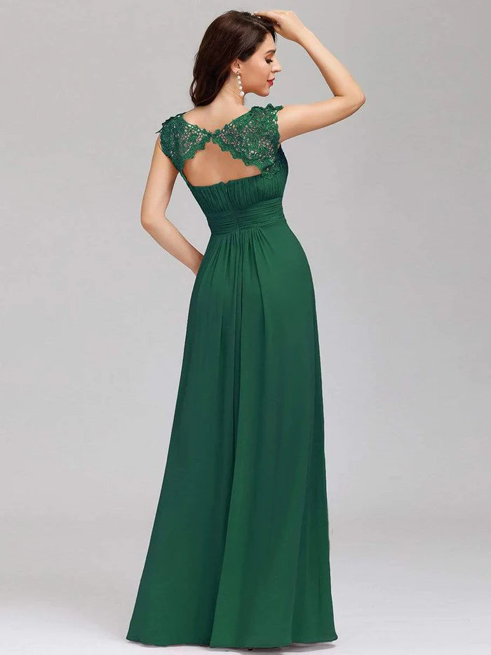 Elegant Lace Cap Sleeve Maxi Long Chiffon Bridesmaid Dress/Evening  Dresses