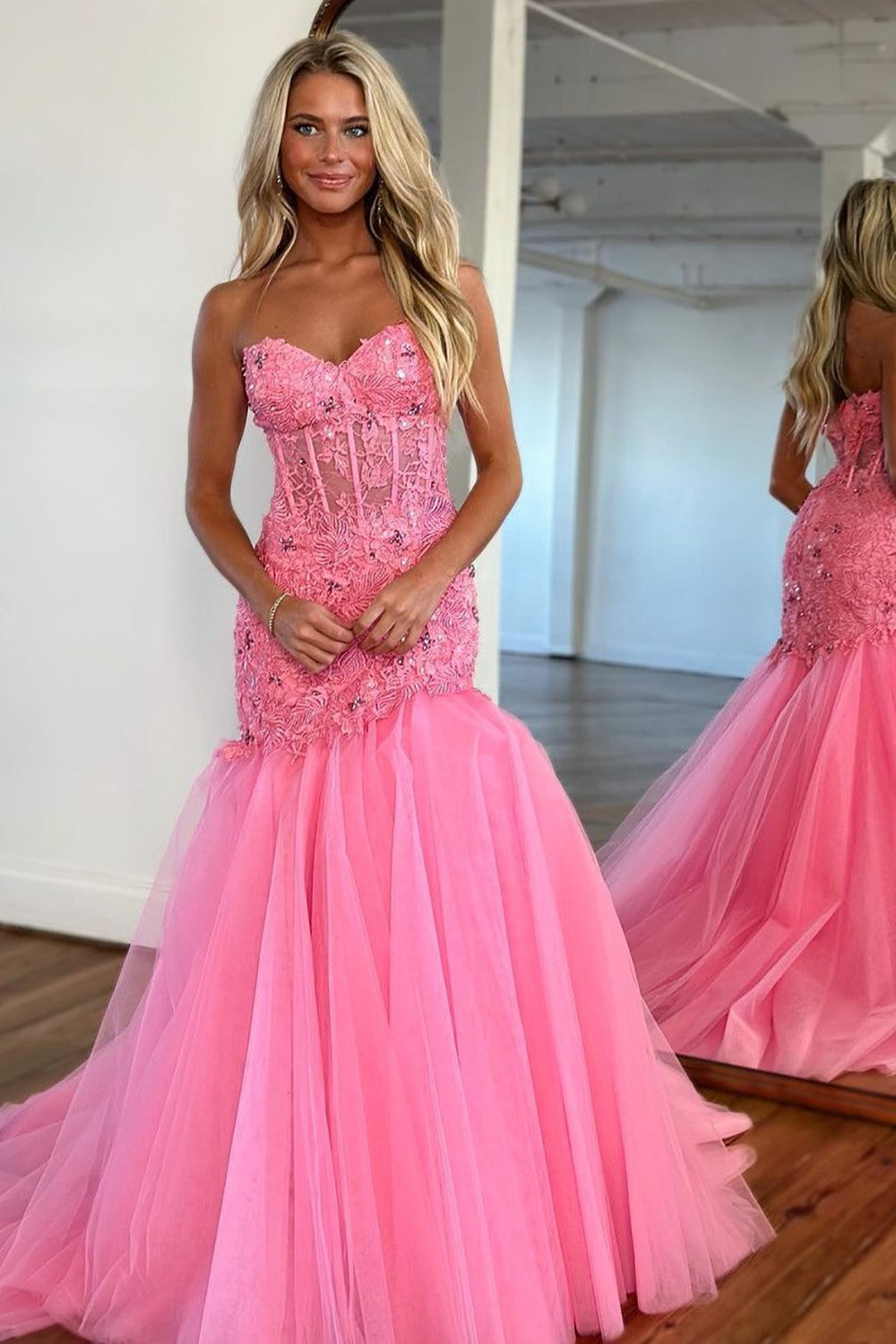 Gorgeous Mermaid Sweetheart Long Tulle Prom Dress With Beading And Appliques