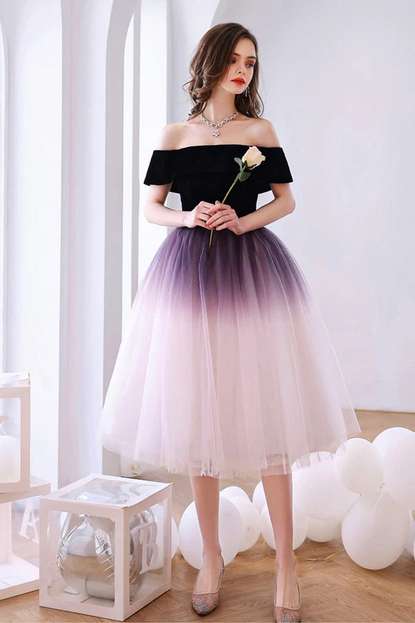 Cute Gradient Tulle Short Prom Dress Pageant Dress Off the Shoulder Evening Party Dress