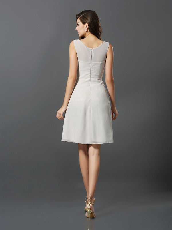A-Line/Princess Scoop Beading Sleeveless Short Chiffon Bridesmaid Dresses
