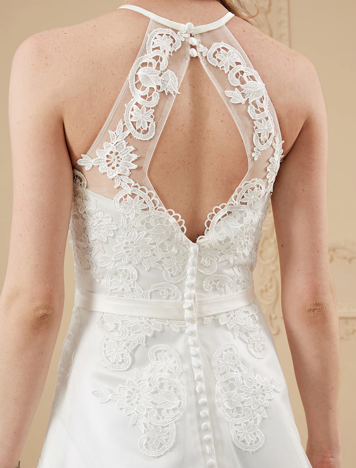 A-Line Wedding Dresses Asymmetrical Simple Spaghetti Strap Halter Tulle With Sashes