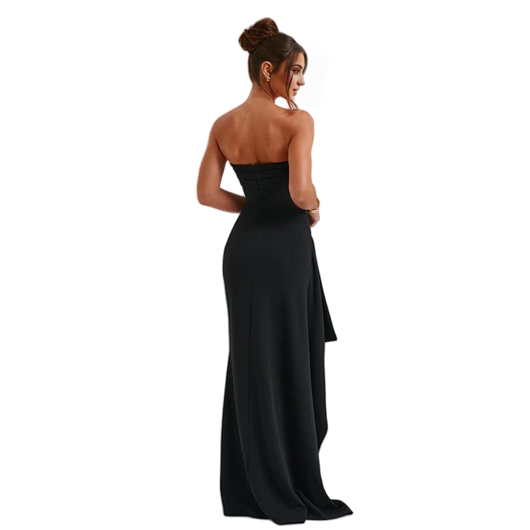 Buyishang Women's Sexy Strapless Backless High Split Long Maxi Dress Ruched Off Shoulder Sleeveless Bodycon Party Cocktail Dresses prom shop dresses