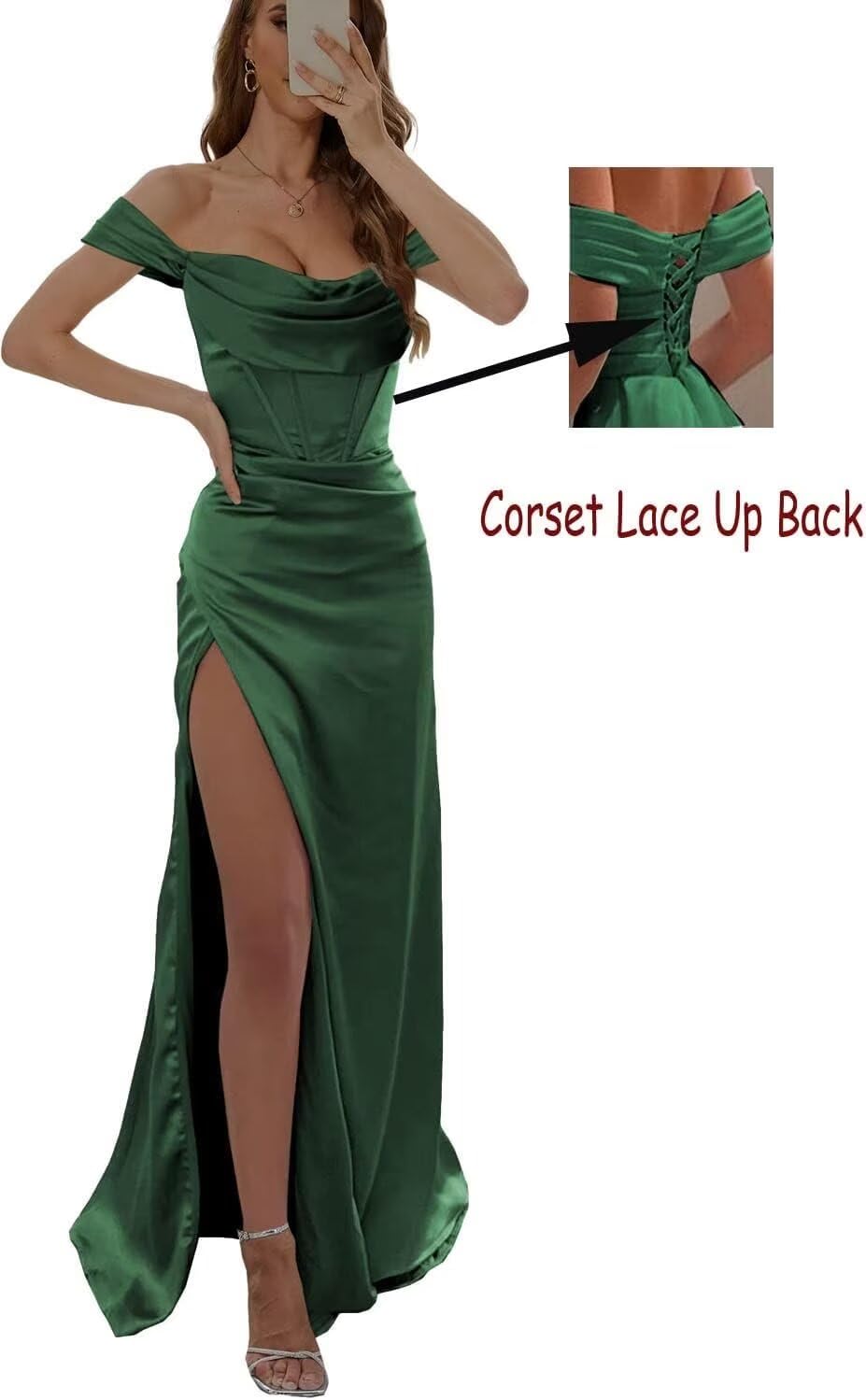 Buyishang Off Shoulder Prom Dresses 2025 for Women Mermaid Ball Gown Satin Formal Evening Party Dress with Slit