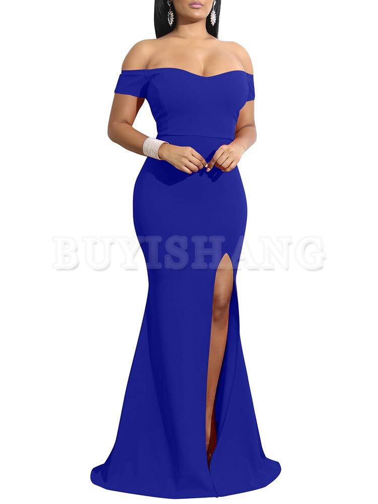 Buyishang Women's Off Shoulder High Split Long Formal Party Dress Evening Gown prom dress shop