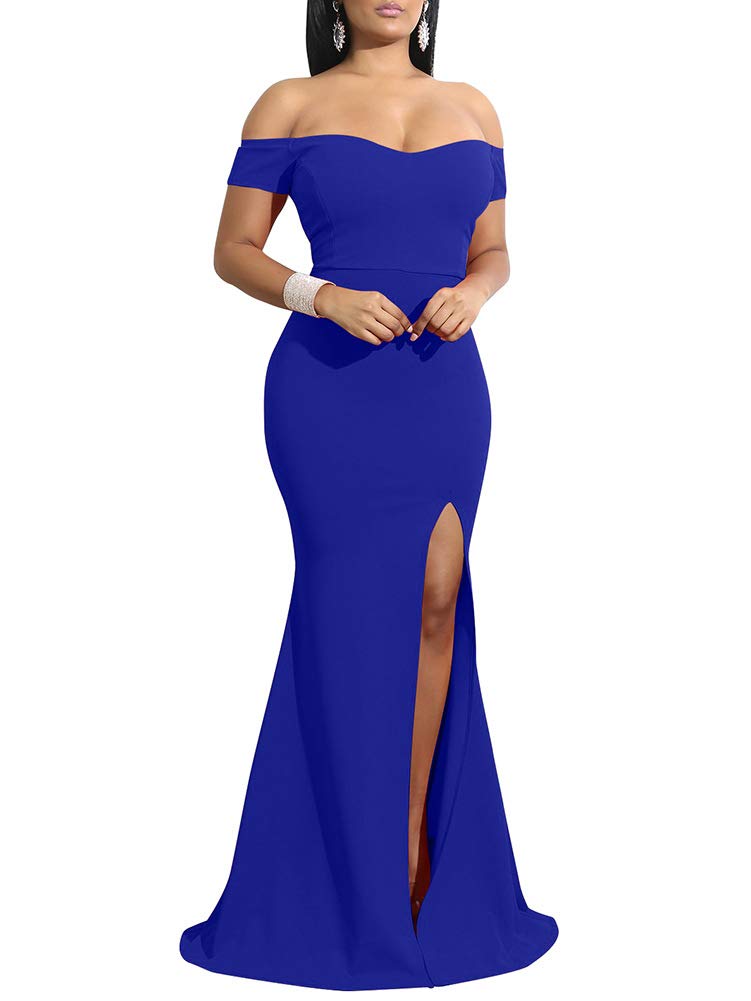 Buyishang Women's Off Shoulder High Split Long Formal Party Dress Evening Gown prom dress shop