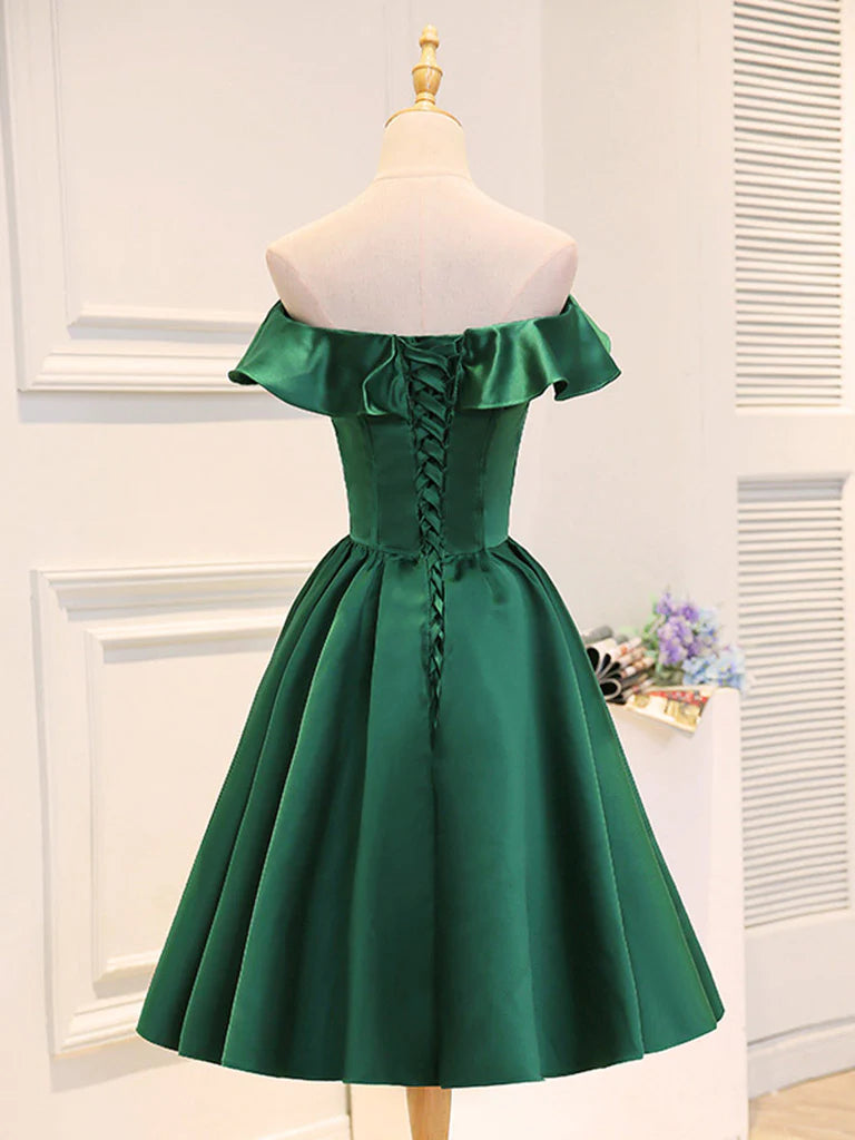 Buyishang A-Line Satin Green Short Prom Dress Green Homecoming Dress