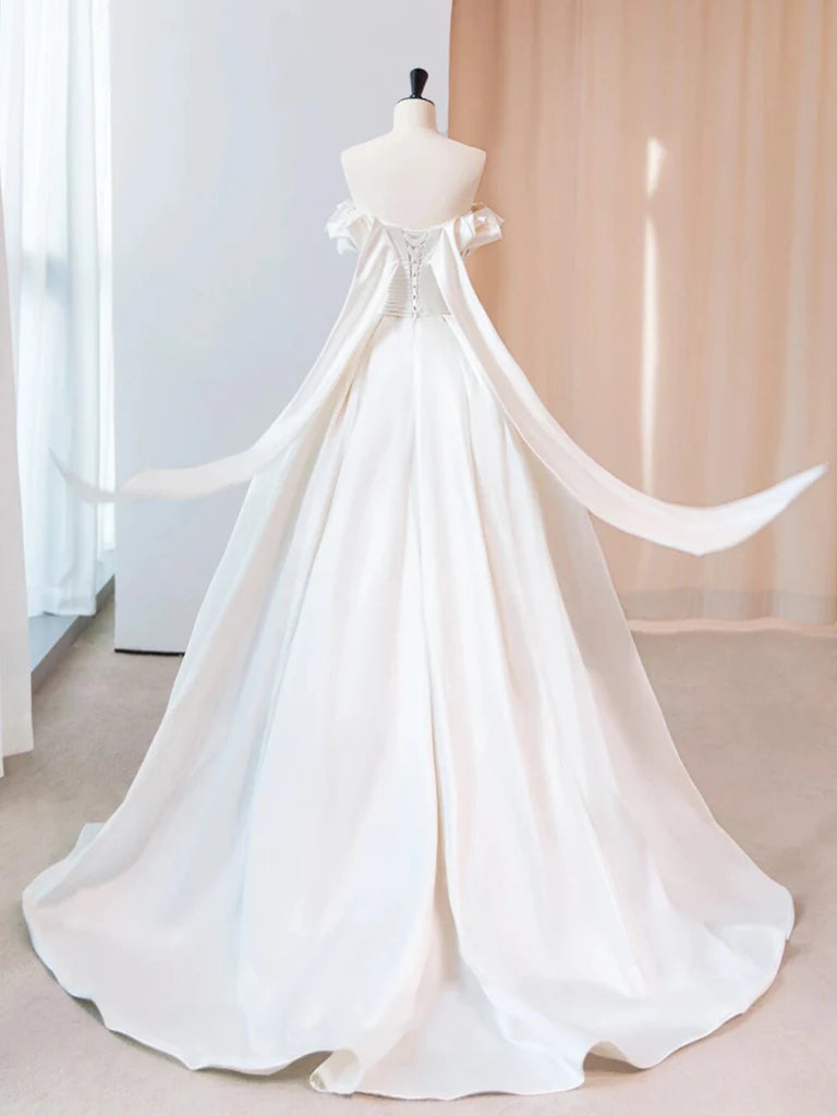 Buyishang A-Line Satin ivory Long Prom Dress ivory Long Evening Dress