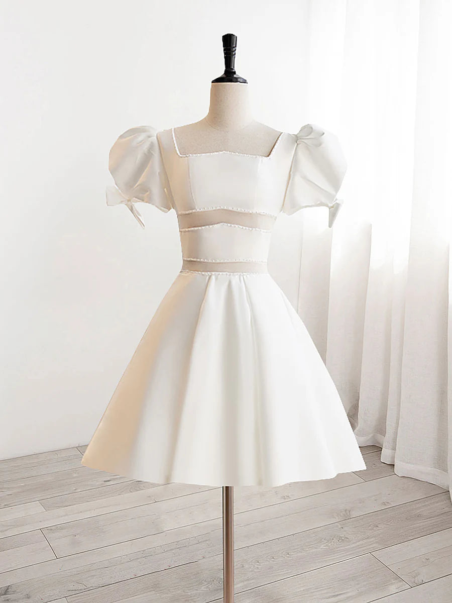 Buyishang A-Line Square Neckline ivory Short Prom Dress Cute ivory Homecoming Dress
