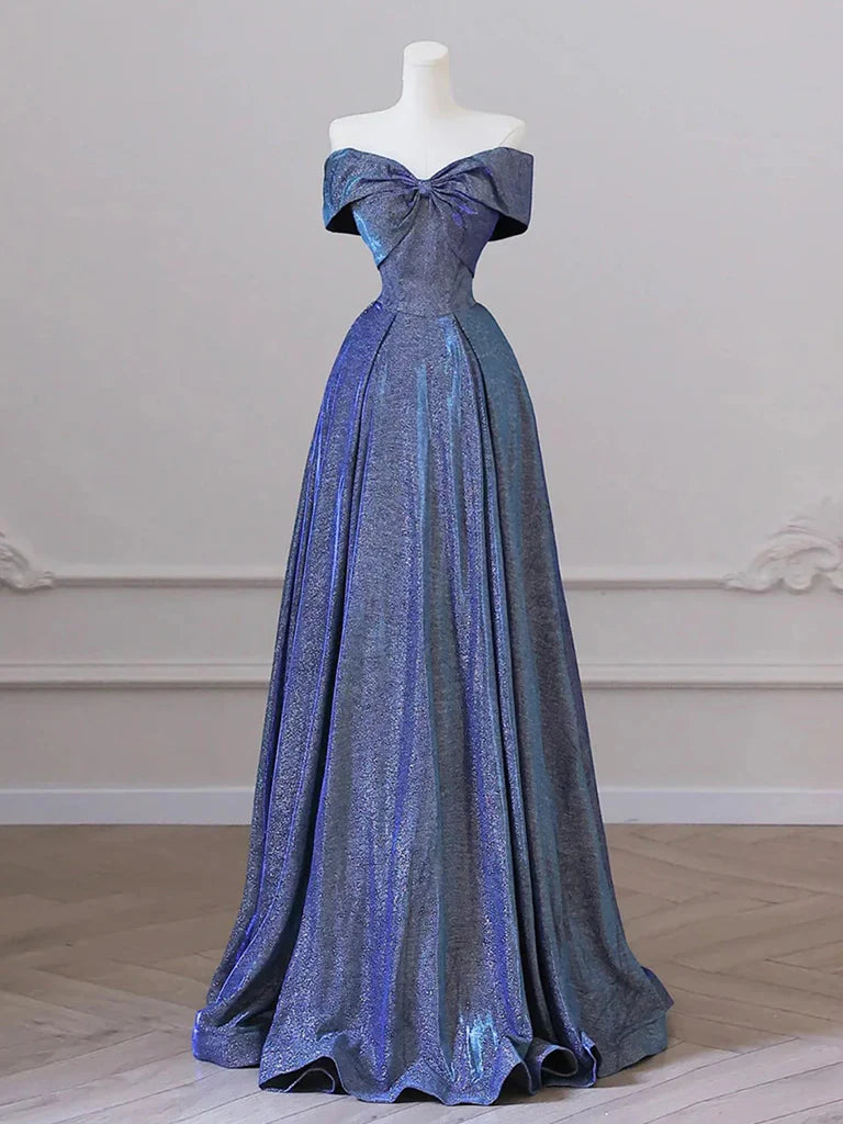 Buyishang Simple A-Line Shiny Satin Blue Long Prom Dress Blue Long Formal Dress