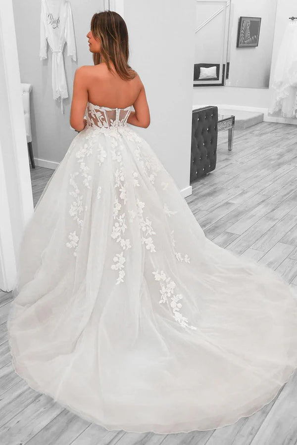 Buyishang A-Line Sweetheart Tulle Wedding Dresses With Slit