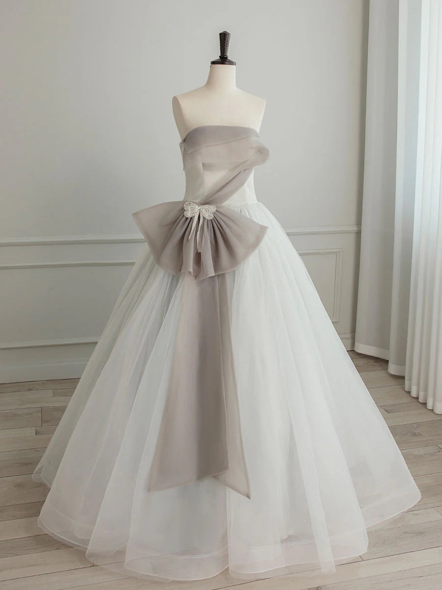 Buyishang A-Line Tulle White Long Prom Dress White Formal Party Dress