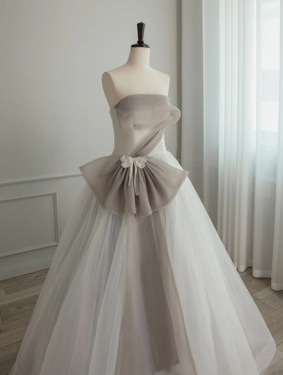Buyishang A-Line Tulle White Long Prom Dress White Formal Party Dress
