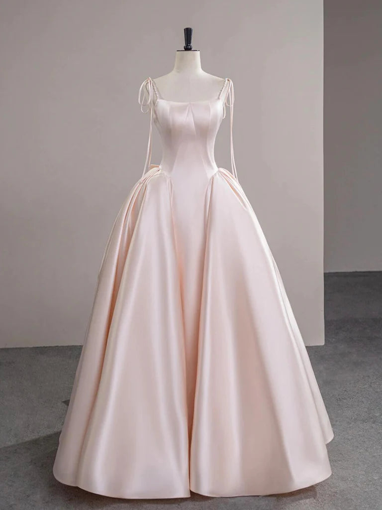Buyishang A-Line Satin Pink Champagne Long Prom Dress Pink Champagne Long Formal Dress