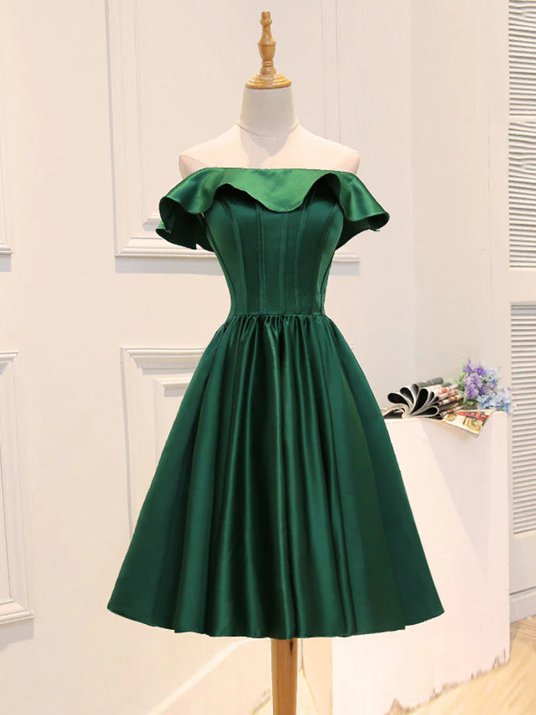 Buyishang A-Line Satin Green Short Prom Dress Green Homecoming Dress