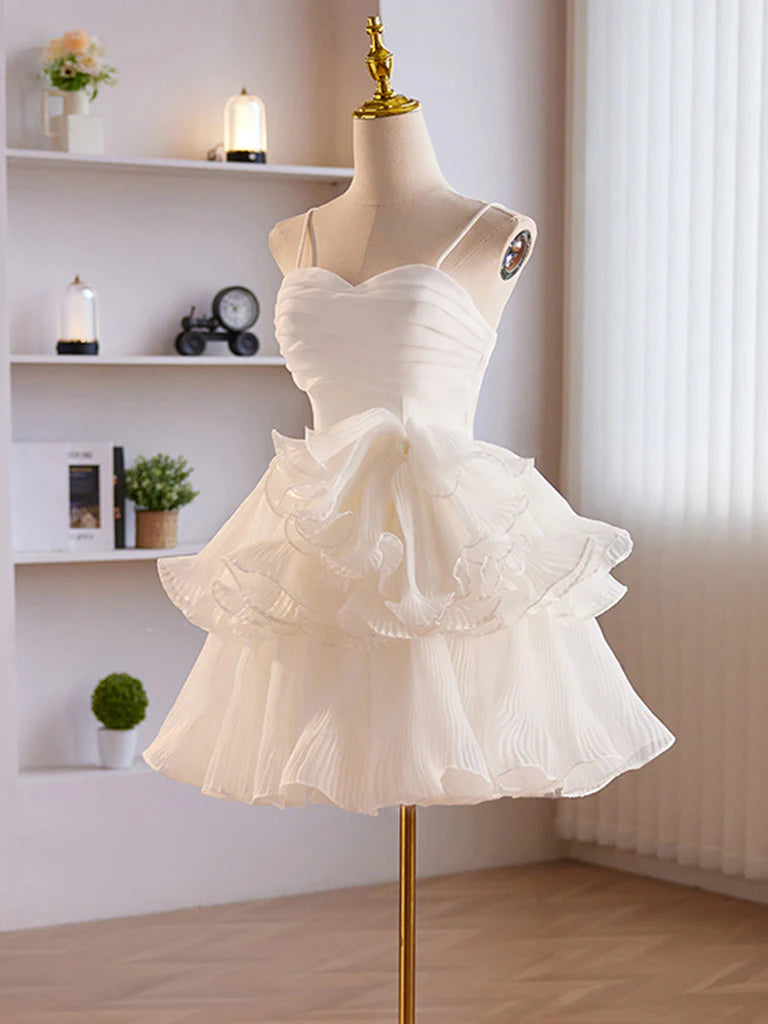 Buyishang Cute Sweetheart Neck Organza White Prom Dress White Homecoming Dresses