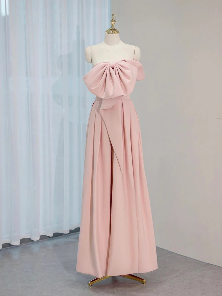 Buyishang A-Line Satin Pink Long Prom Dress Pink Long Formal Dress