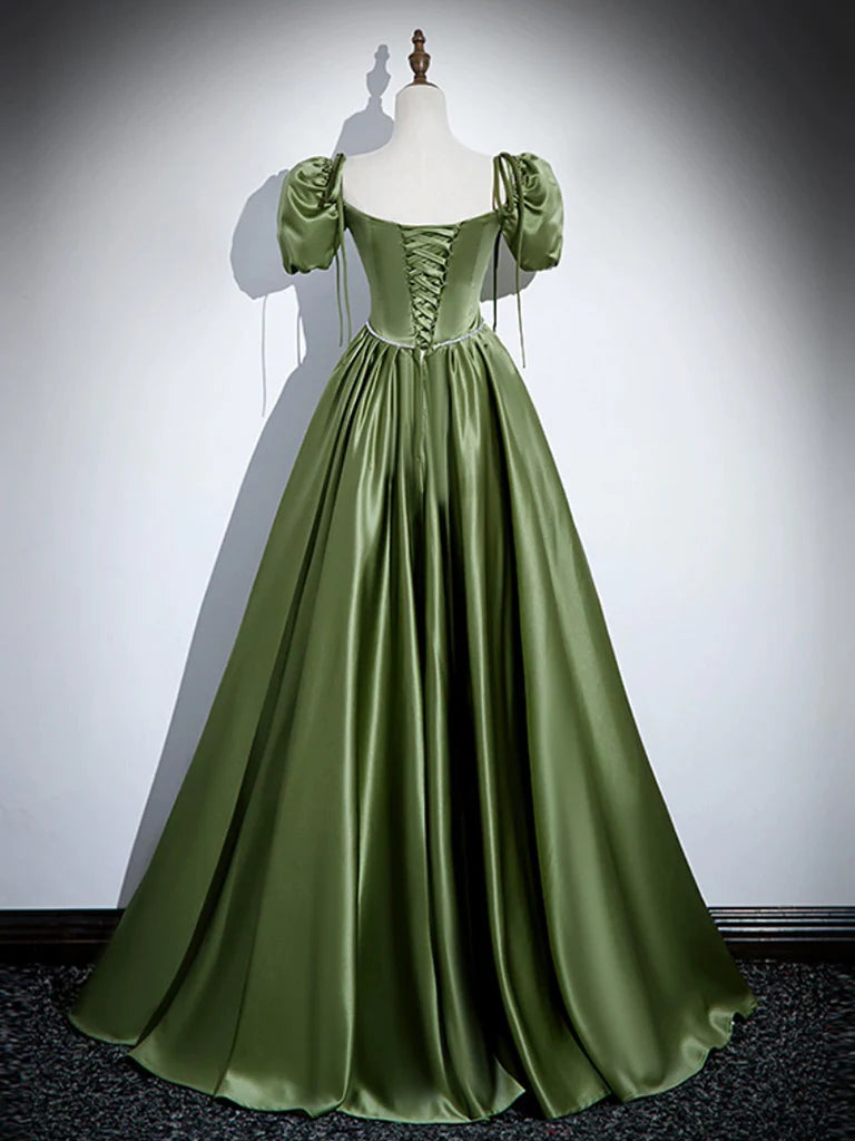 Buyishang A-Line Satin Green Long Prom Dress Green Formal Evening Dress