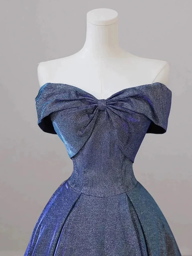 Buyishang Simple A-Line Shiny Satin Blue Long Prom Dress Blue Long Formal Dress