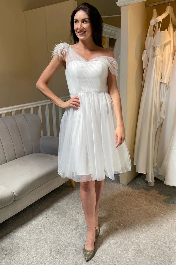 Buyishang Asymmetrical Tulle A-Line Knee-Length Wedding Dress