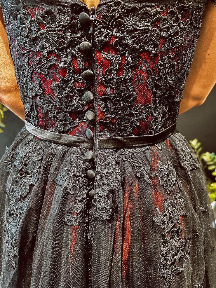 Buyishang Sarahbridal Women's Black Lace Tulle Prom Dresses Long A Line Evening Formal Gowns