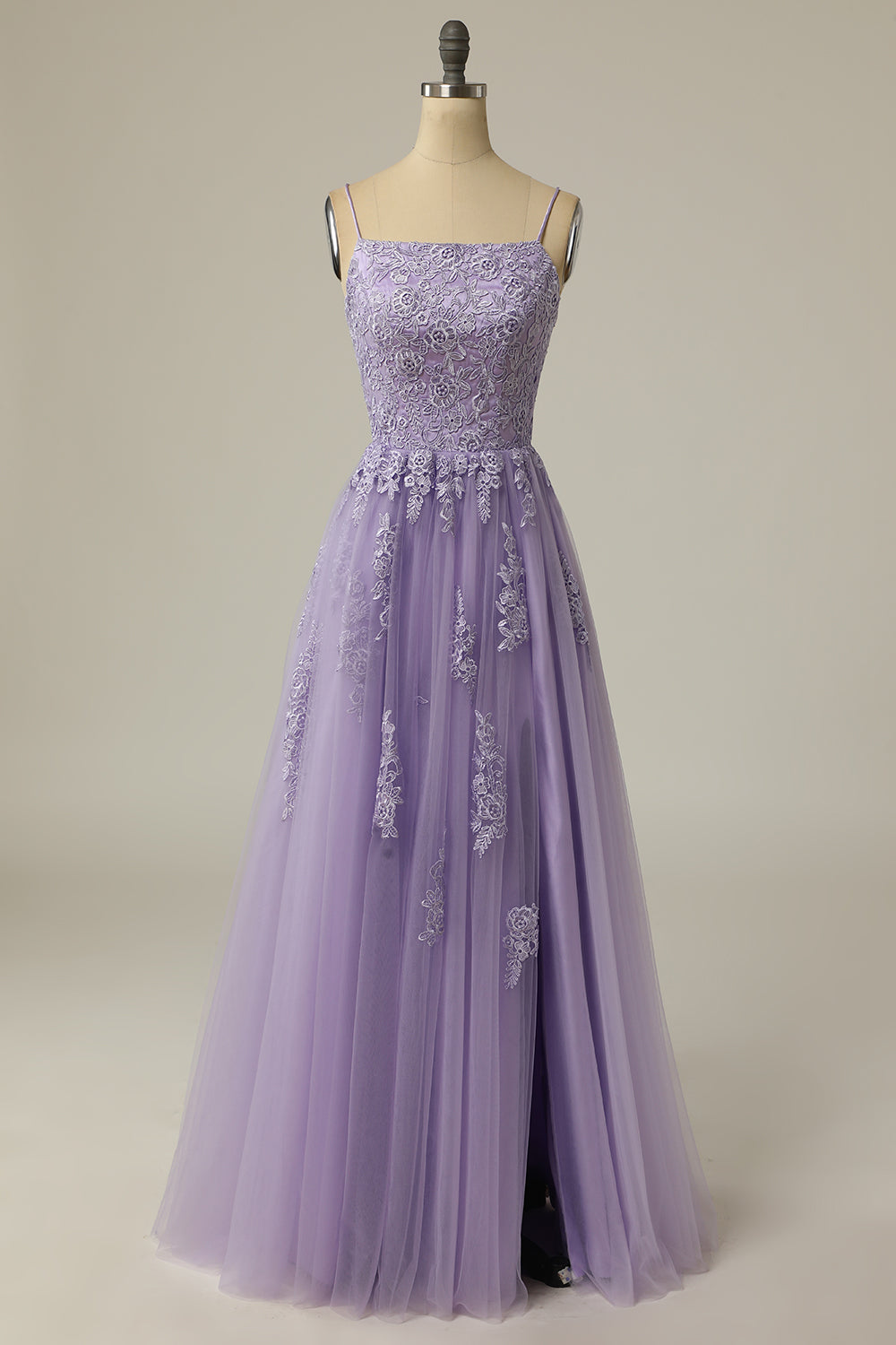 Gorgeous A Line Spaghetti Straps Lavender Long Prom Dress with Appliques