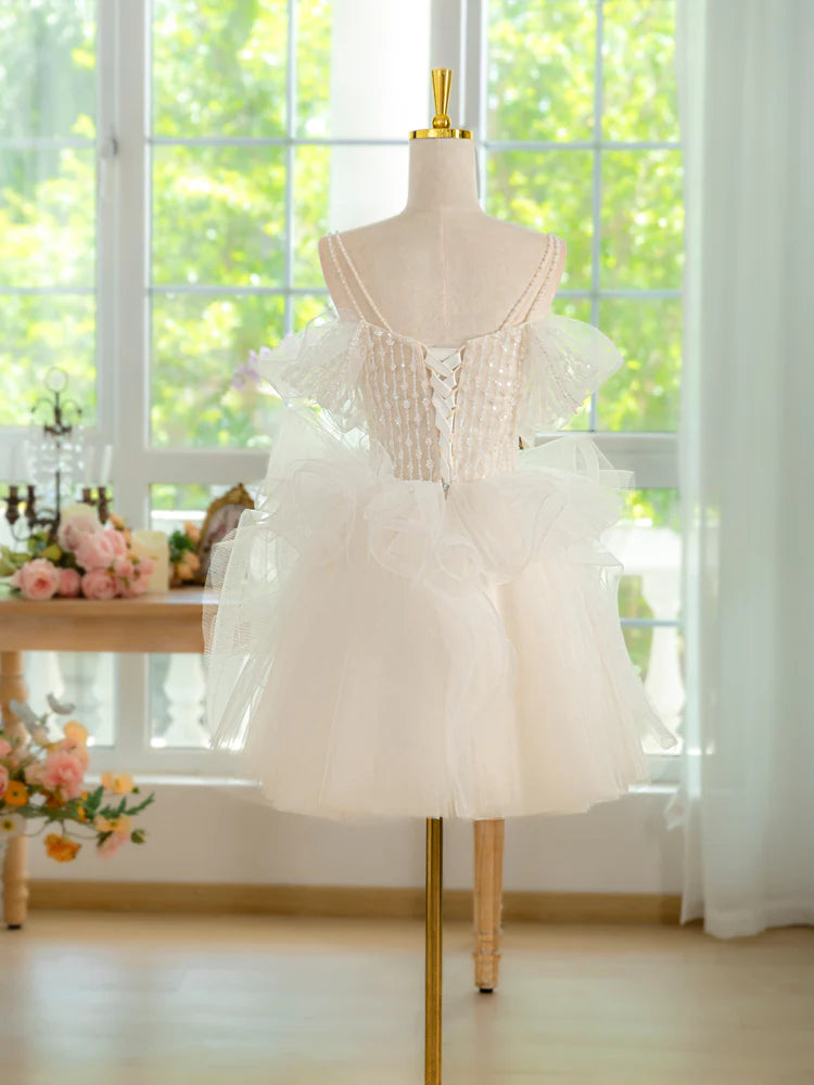 Buyishang ivory Tulle Lace Short Prom Dress Cute ivory Homecoming Dress