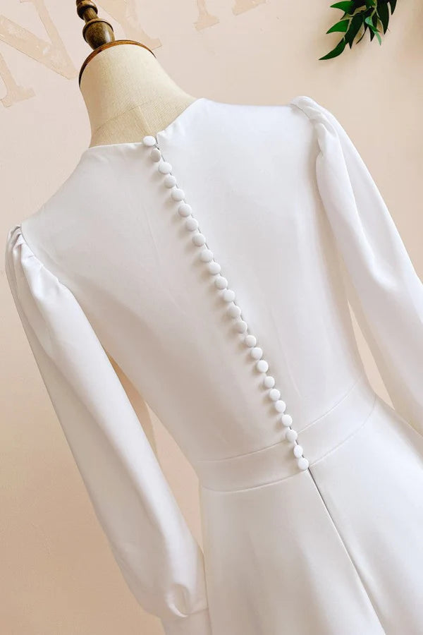 Buyishang Modest A Line Long Sleeves Wedding Dress Vintage Gown