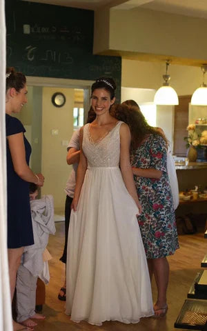 Buyishang Chiffon Lace Weddig Dress With Beading Sequins Flower