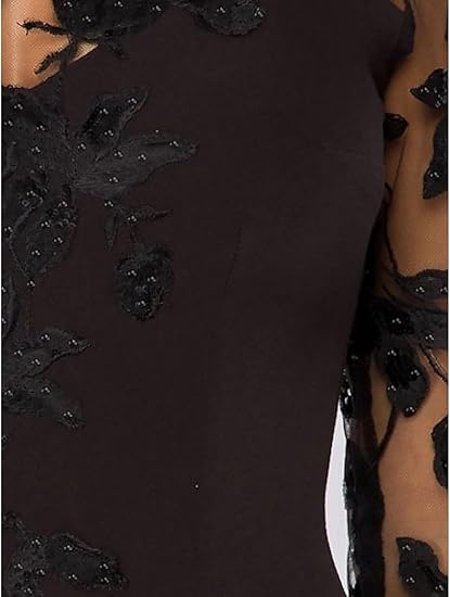 Buyishang A-Line Elegant Wedding Guest Dress Court Train Jewel Neck 3/4 Sleeve Evening Dress with Beading Slit Appliques