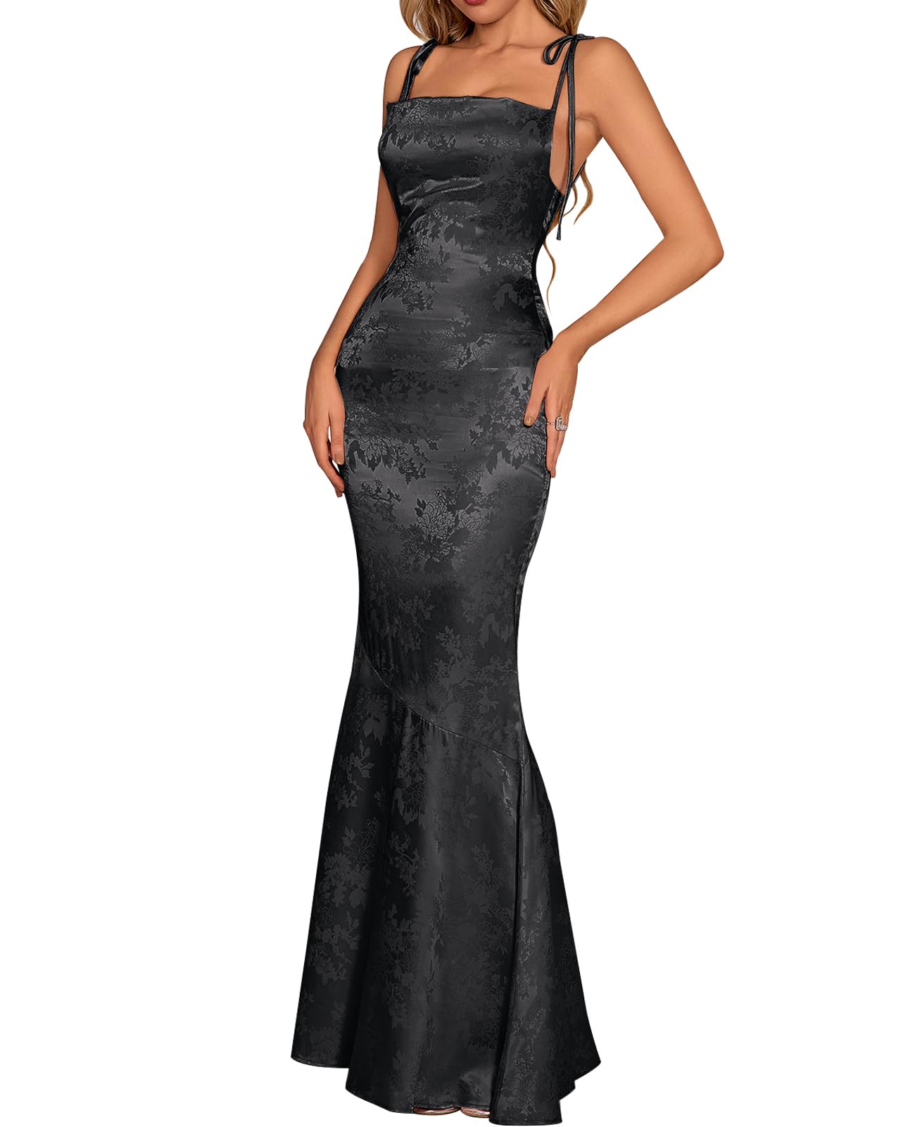 Buyishang Women's Satin Bodycon Maxi Dress Elegant Formal Spaghetti Strap Cowl Neck Evening Party Dresses prom shop dresses