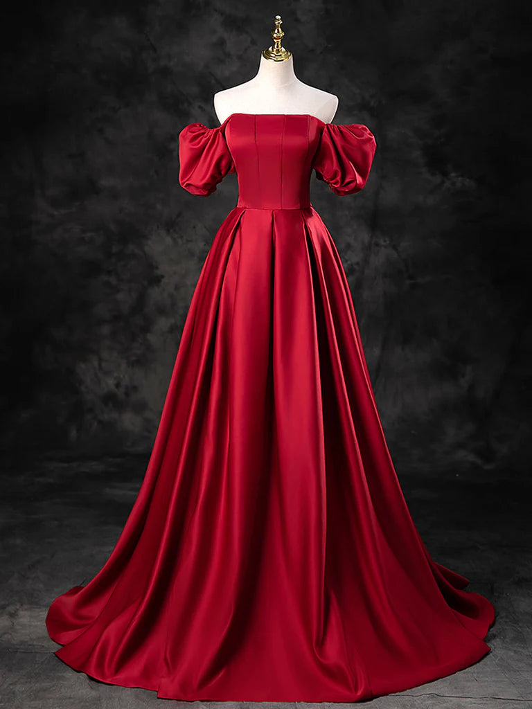 Buyishang A-Line Burgundy Satin Long Prom Dress Burgundy Long Evening Dress
