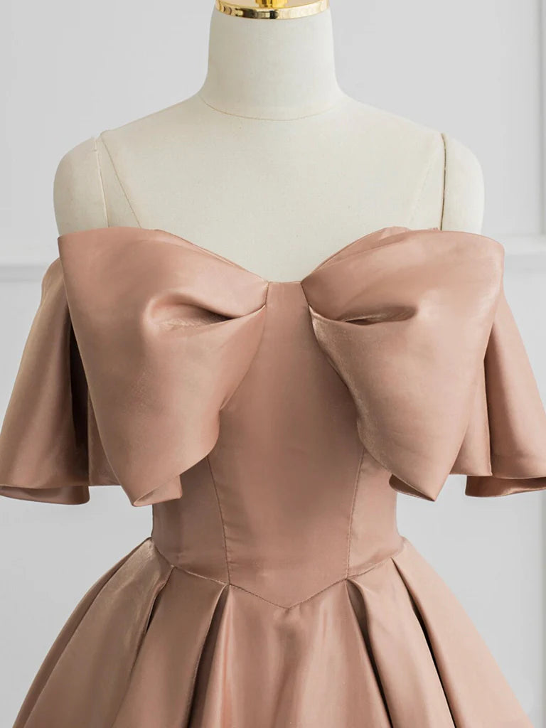 Buyishang Champagne A-Line Off Shoulder Satin Long Prom Dress Champagne Formal Dress