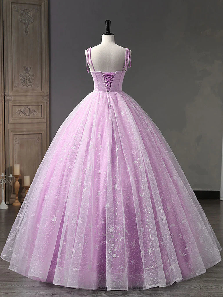 Buyishang Pink A-Line Tulle Long Prom Dress Pink Formal Sweet 16 Dress